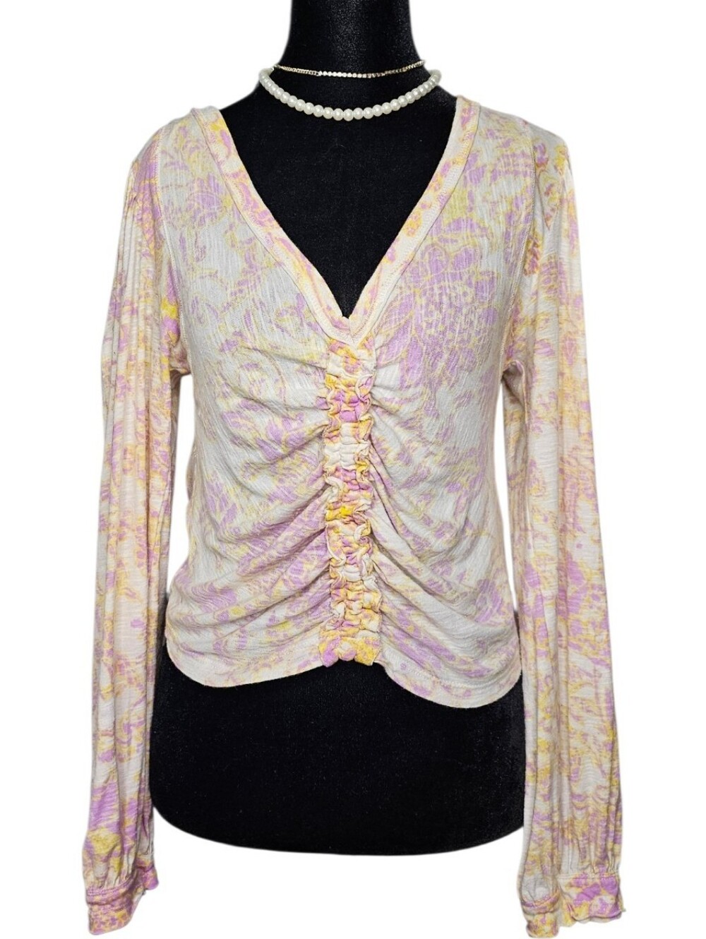 Free People Stretchy Floral Ruched Top - Size XS (Fits S/M!)